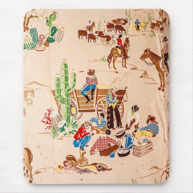 Cowboys - Vintage Wallpaper - Wild West Mouse Mat (Front)