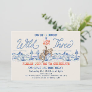 Cowby Blue Rodeo Wild and Three 3rd Birthday  Invitation