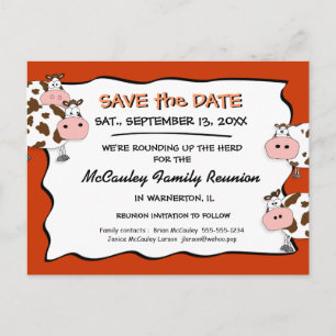 Cowdacious Paprika Family Reunion Save the Date Announcement Postcard