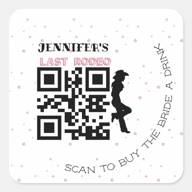 Cowgilrl silhouette last rodeo pink balloon font square sticker (Front)