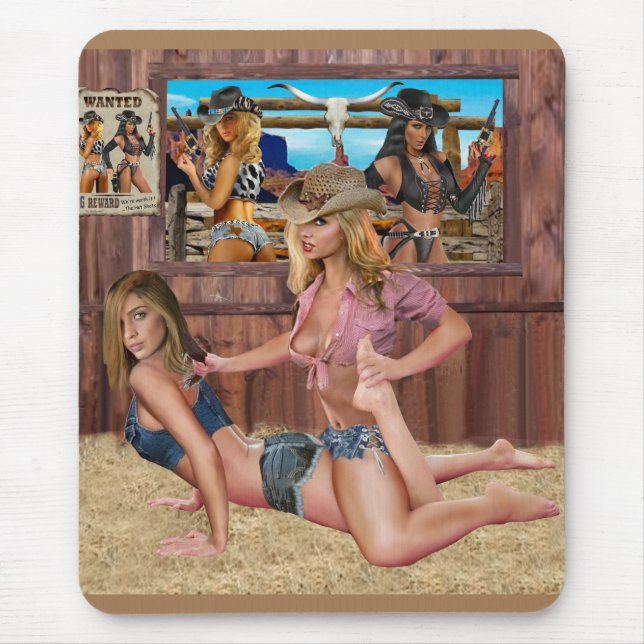 COWGIR CATFIGHT WRESTLING MOUSE MAT (Front)