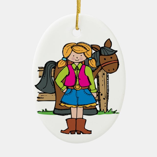 Cowgirl2 Ceramic Tree Decoration (Front)
