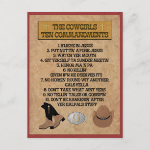 Cowgirl 10 Commandments POSTCARD