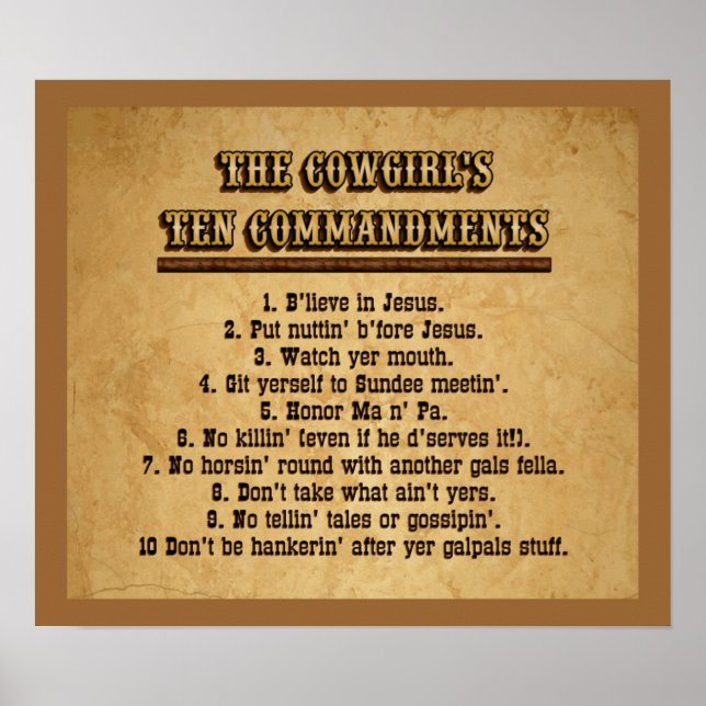 Cowgirl 10 Commandments Poster (Front)