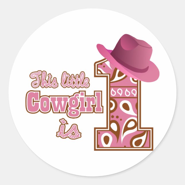 Cowgirl 1st Birthday Classic Round Sticker (Front)