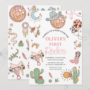 Cowgirl 1st Birthday Disco Rodeo Party Save The Date