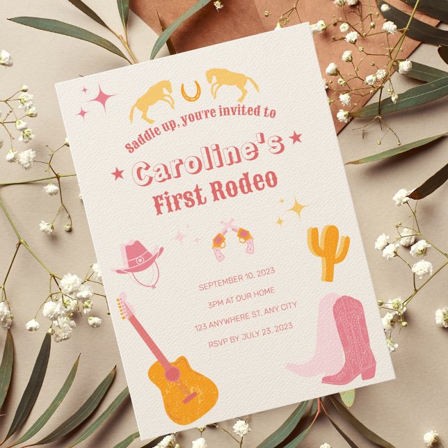 Cowgirl 1st Birthday First Rodeo Invitation (Creator Uploaded)
