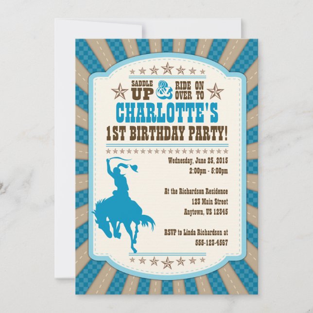 Cowgirl 1st Birthday Party Girl Invitation (Front)