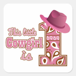 Cowgirl 1st Birthday Square Sticker