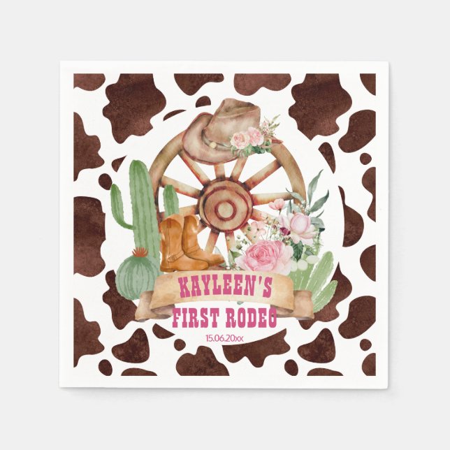 Cowgirl 1st rodeo birthday party personalised napkin (Front)