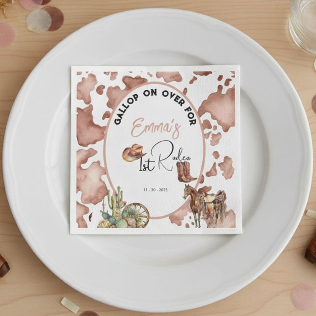 Cowgirl 1st Rodeo Cowprint Birthday Napkin (Creator Uploaded)