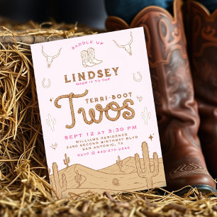Cowgirl 2nd Birthday Party Terri-Boot Twos Western Invitation
