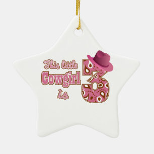 Cowgirl 3rd Birthday Ceramic Tree Decoration