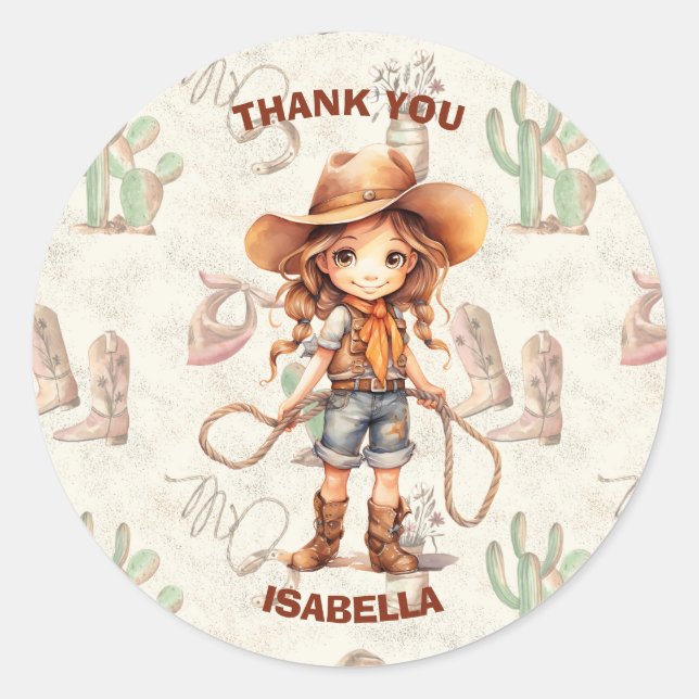 Cowgirl 5th Birthday Bash  Classic Round Sticker (Front)