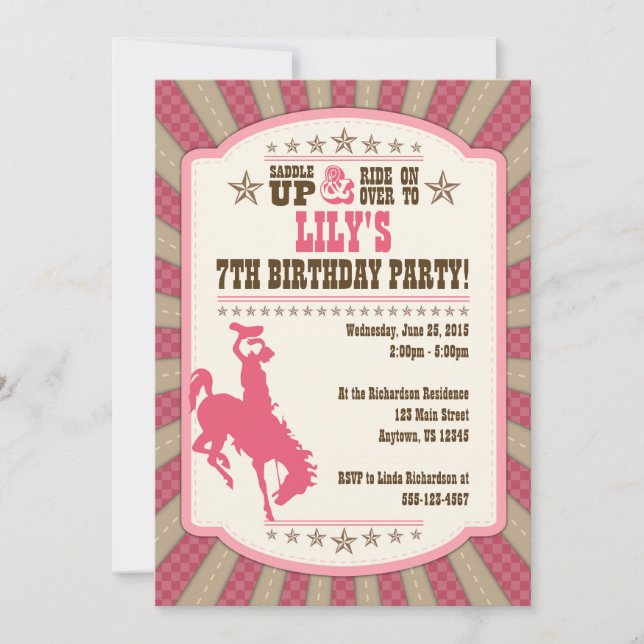 Cowgirl 7th Birthday Party Girl Invitation (Front)