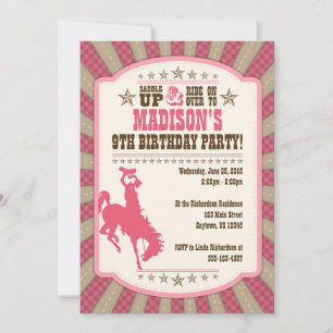 Cowgirl 9th Birthday Party Girl Invitation