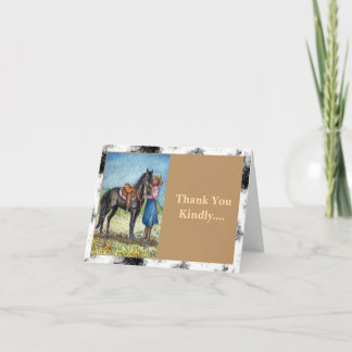 Cowgirl and Black Horse Art Thank You Card
