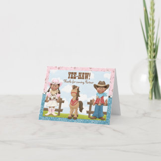 Cowgirl and Cowboy Birthday Party Thank You Card