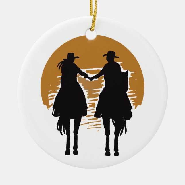 Cowgirl and Cowboy Ceramic Tree Decoration (Front)