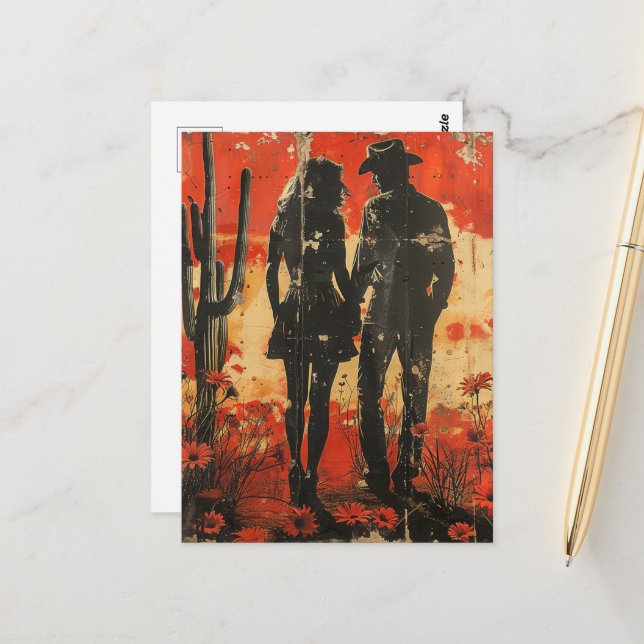 Cowgirl and Cowboy in a Desert Postcard (Front/Back In Situ)