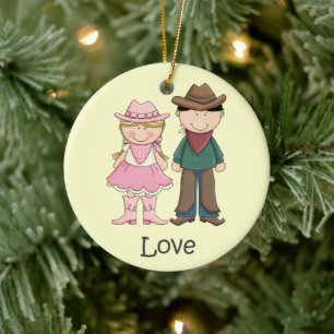 Cowgirl and Cowboy in Love Ceramic Tree Decoration