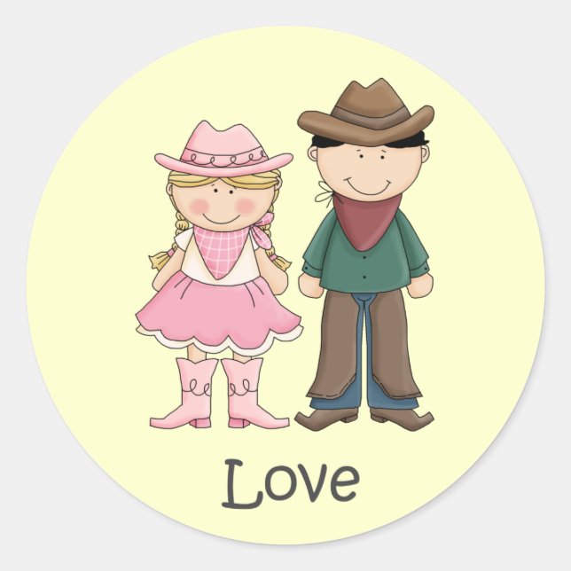 Cowgirl and Cowboy in Love Classic Round Sticker (Front)