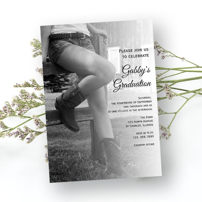 Cowgirl and Fence Barn Party Graduation Invitation (Creator Uploaded)