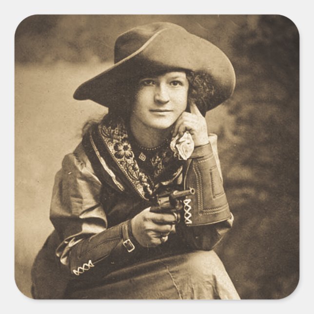 Cowgirl and Her Six Shooter Vintage Square Sticker (Front)