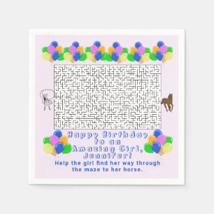 Cowgirl and Horse Birthday Maze Amazing Girl Pink Napkin