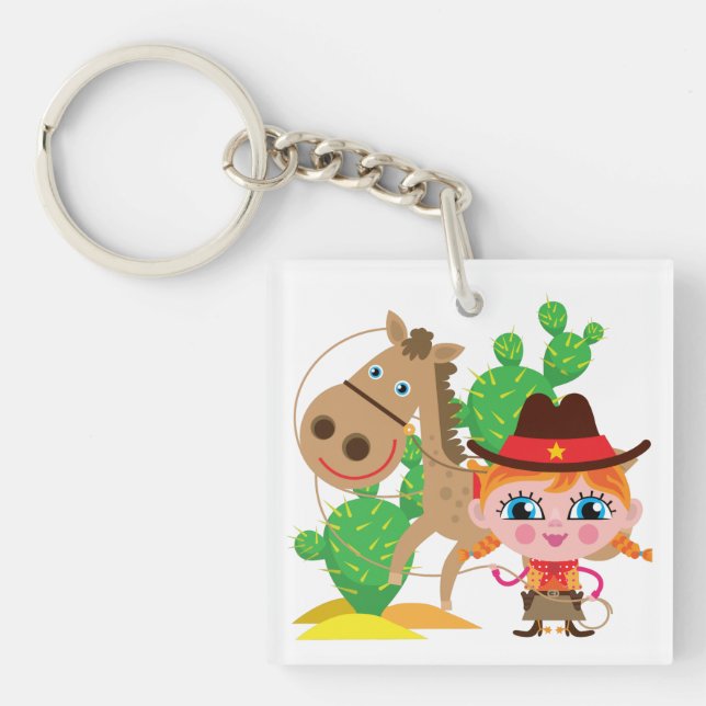 Cowgirl and Horse Key Ring (Front)