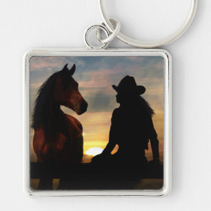 Cowgirl and Horse Keychain