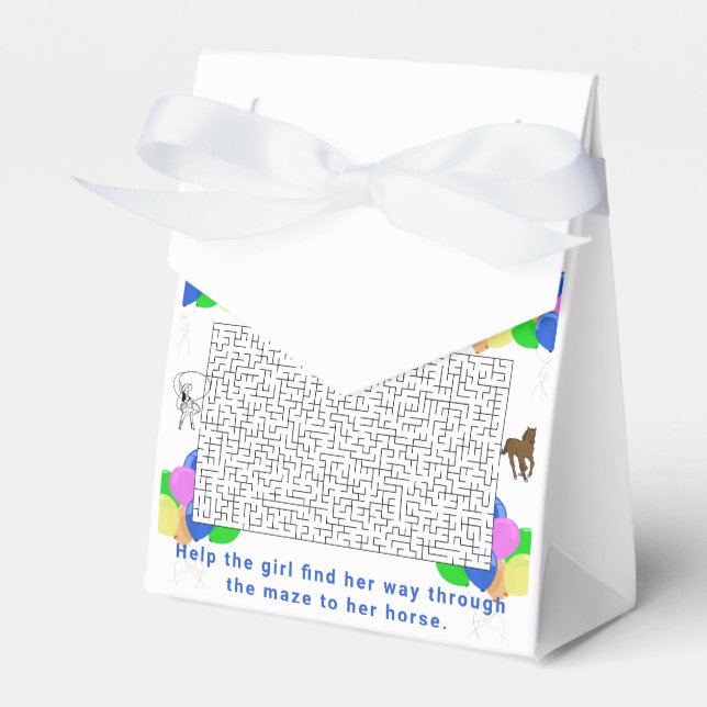 Cowgirl and Horse Maze with Balloons Thank You Favour Box (Front Side)