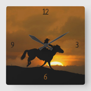 Cowgirl and Horse Riding Country Western Square Wall Clock