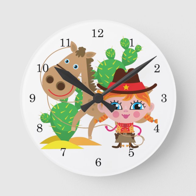 Cowgirl and Horse Round Clock (Front)