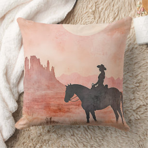 Cowgirl and Horse Southwestern Sunset Silhouette Cushion