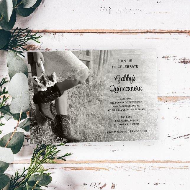 Cowgirl and Sunflowers Country Western Quinceañera Invitation (Creator Uploaded)