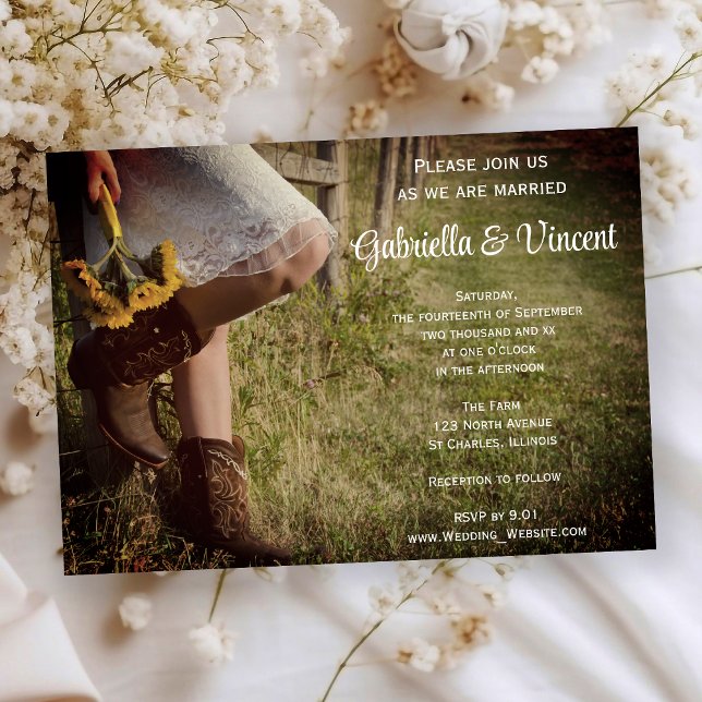 Cowgirl and Sunflowers Country Western Wedding Invitation (Creator Uploaded)