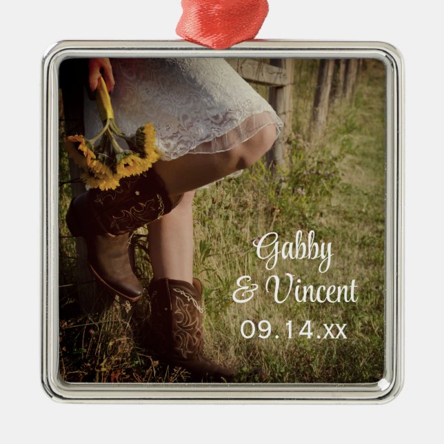 Cowgirl and Sunflowers Country Western Wedding Metal Tree Decoration (Front)