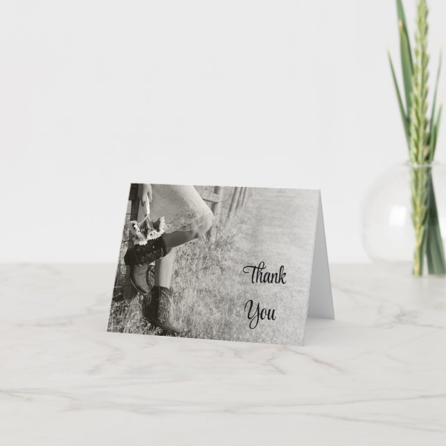 Cowgirl and Sunflowers Ranch Wedding Thank You Card (Front)