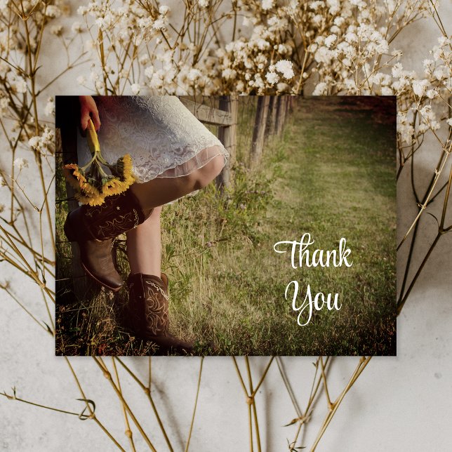 Cowgirl and Sunflowers Western Wedding Thank You Postcard (Creator Uploaded)