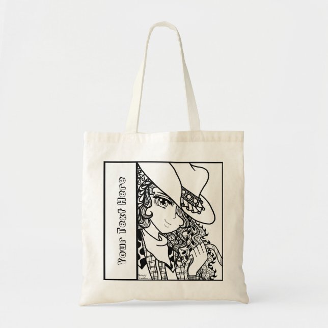 Cowgirl Anime Zendoodle Colouring Tote bag (Front)
