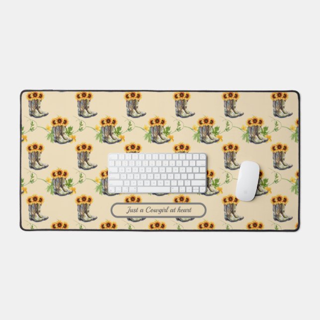 Cowgirl at Heart Sunflower Boots Pattern Desk Mat (Keyboard & Mouse)