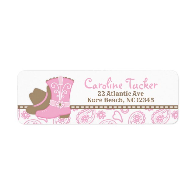 Cowgirl Baby Shower Address Label pink and brown (Front)