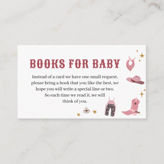 Cowgirl Baby Shower Books for Baby Enclosure Card (Front)