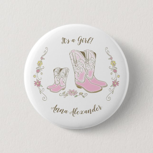 Cowgirl Baby Shower Country Western Pink Girl 6 Cm Round Badge (Front)