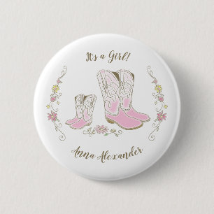 Cowgirl Baby Shower Country Western Pink Girl 6 Cm Round Badge