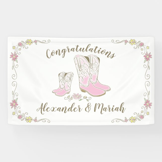 Cowgirl Baby Shower Country Western Pink Girl Banner (Horizontal)