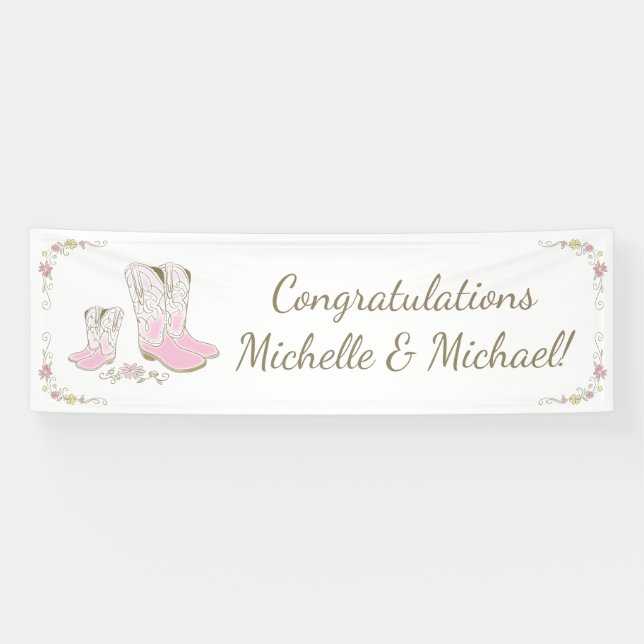 Cowgirl Baby Shower Country Western Pink Girl Banner (Horizontal)