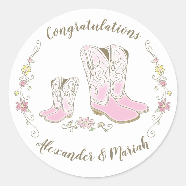 Cowgirl Baby Shower Country Western Pink Girl Classic Round Sticker (Front)
