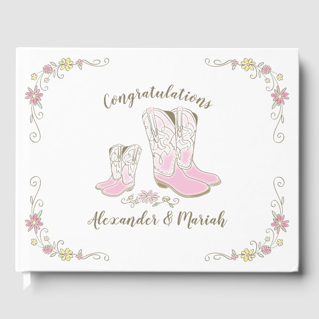 Cowgirl Baby Shower Country Western Pink Girl Guest Book (Front)